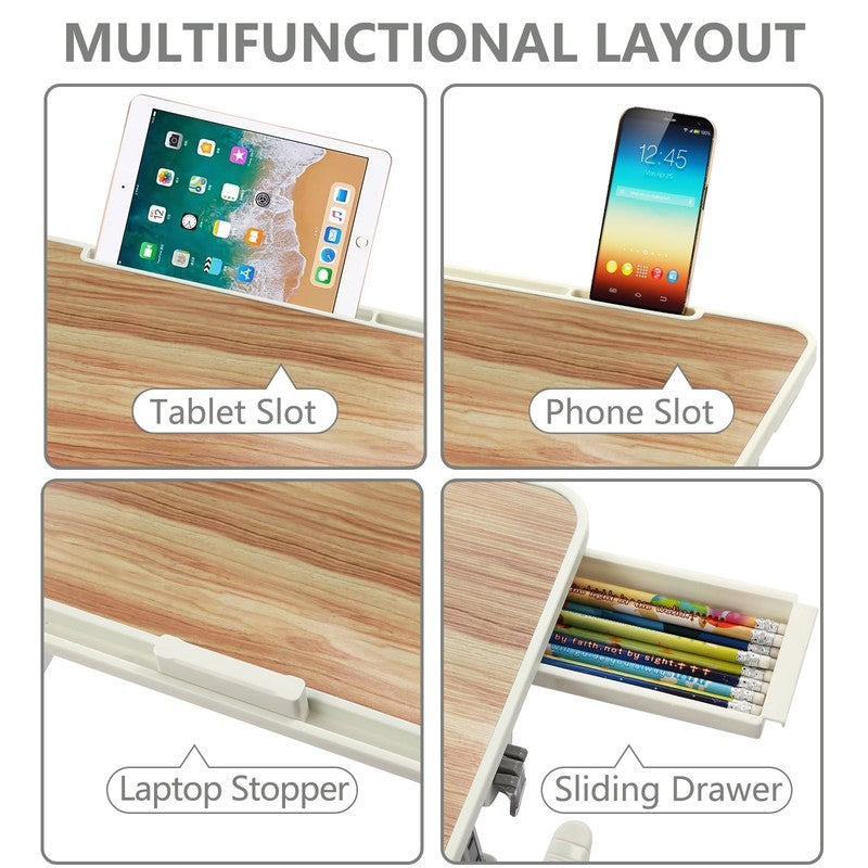 Height & Angle Adjustable Lap Desk Foldable Laptop Stand Bed Tray Walnut1
