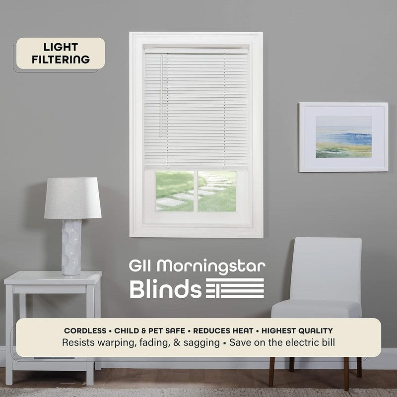 Cordless Pearl White Mini Blinds 29x64 Inch for Indoor Windows - GII Morningstar1