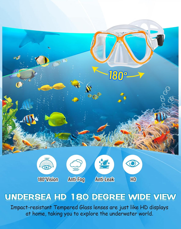 Dry Snorkel Set Panoramic Wide View Anti-Fog Diving Mask Snorkeling Gear1