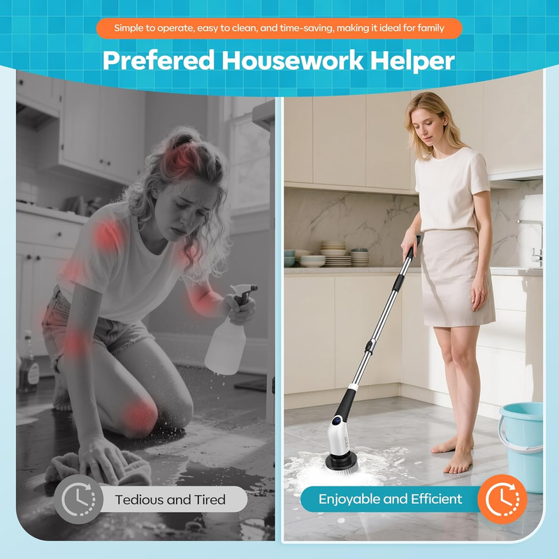 Electric Spin Scrubber,Cordless Cleaning Brush,Shower Cleaning Brush with 8 Repl2