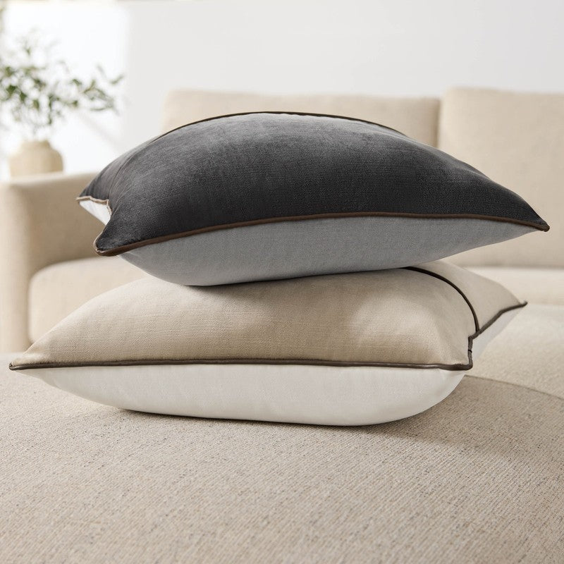 Velvet Pillow with Faux Leather Trim – 18"X18"5