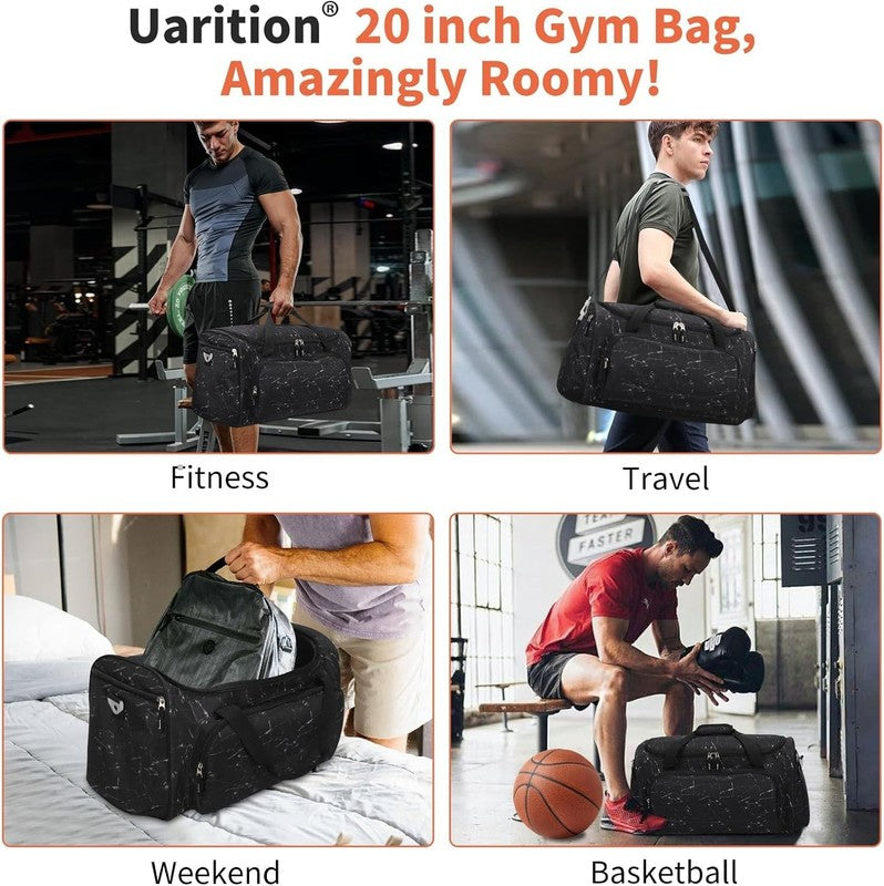 55L Heavy Duty Gym Duffle Bag for Men Gray Durable Travel Sports Black Marble5