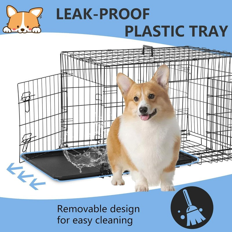 30 Inch Dog Crate Dog Kennel Cage with Double Door Folding Metal Wire Dog Cage w4