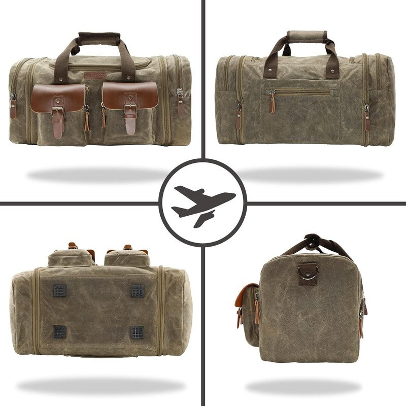 Waxed Canvas Duffle Bag - 50L Waterproof Weekender Overnight Travel Bag4