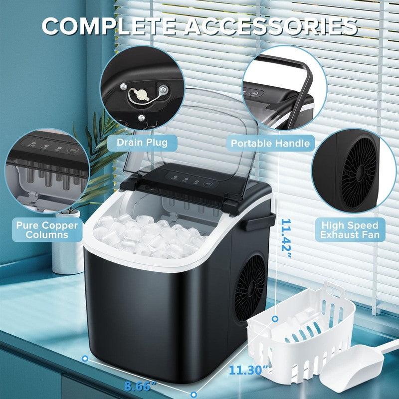 Countertop Ice Maker, 9 Bullet Ice Cubes in 6 Mins, 26Lbs/24H, W/ Scoop & Basket5