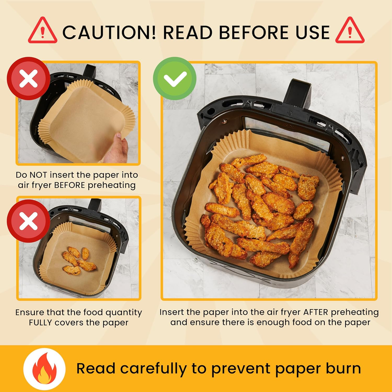 125 Air Fryer Paper Liners 8 Inch Square Non Stick Disposable Oil Proof9