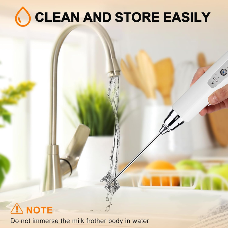 Milk Frother Handheld Rechargeable 3 Speed 3 Heads Coffee Whisk White7