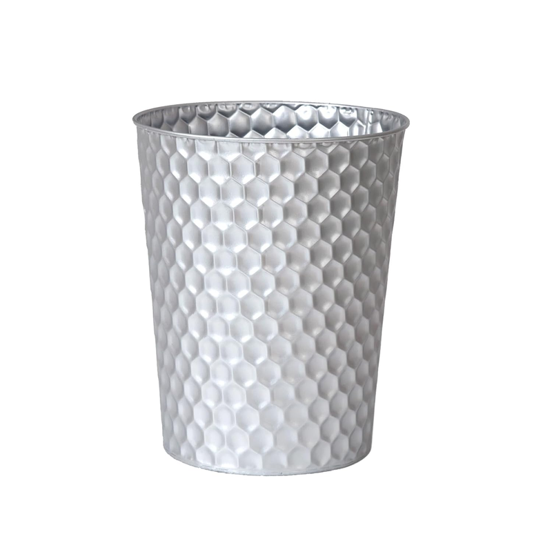 Small Metal Trash Can, Honeycomb Design, Decorative Waste Basket, Silver10