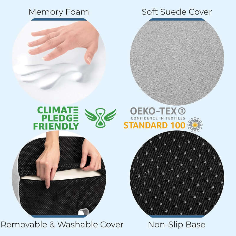 Light Gray Suede Seat Cushion Memory Foam Tailbone Sciatica Relief5