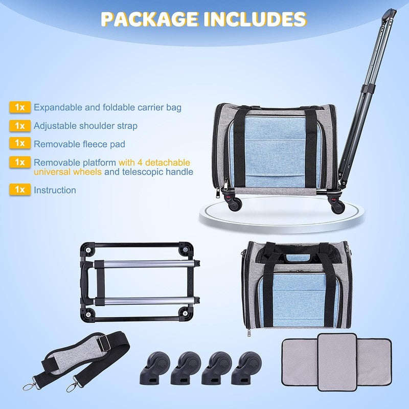 Rolling Pet Carrier with Wheels, Expandable Pet Carrier for Small Dogs Cats unde4