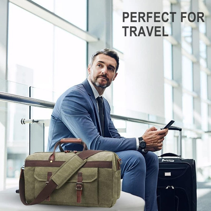 Waterproof Leather Canvas Duffle Bag Overnight Weekender Travel Bag Men Women4