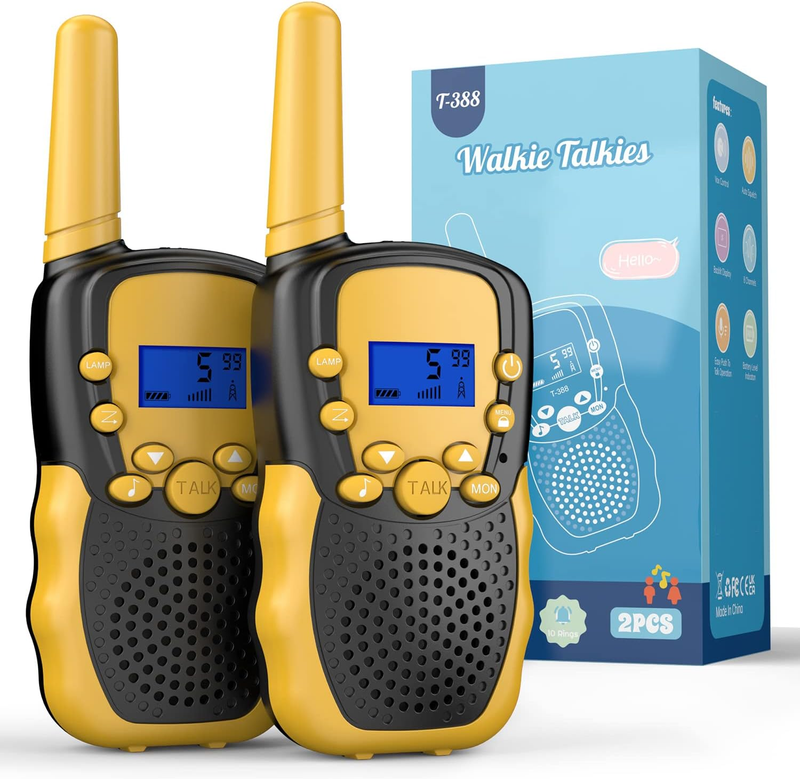 Kids Walkie Talkies Yellow 22 Channel 2 Way Radio 3 Mile Range LCD7