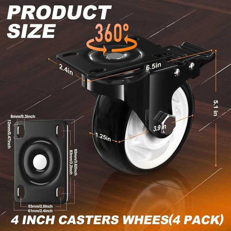 Caster Wheels, 4 Inch Heavy Duty Casters, 2400Lbs Capacity (Set of 4) - Industri1