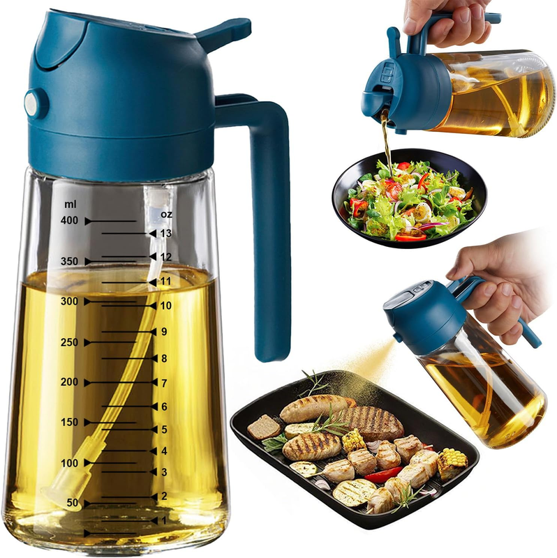 16oz Glass Olive Oil Sprayer 2 in 1 Dispenser Bottle Air Fryer BBQ Navy11