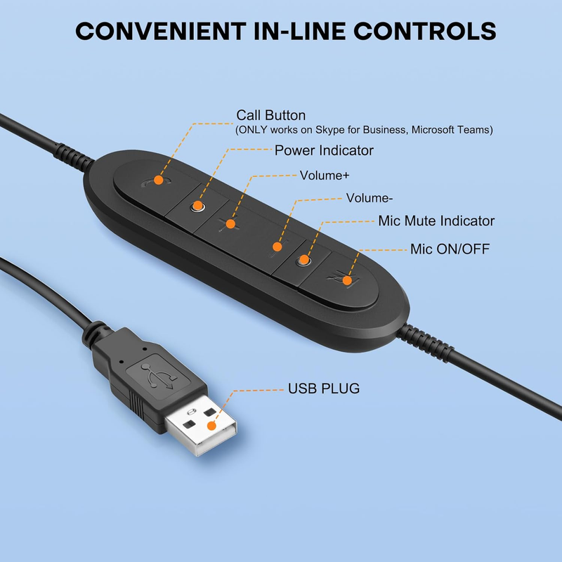 USB Headset w/ Noise Canceling Mic Wired for PC Laptop Call Center Office4