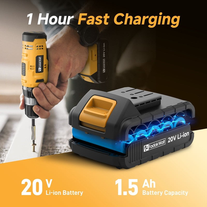 20V Cordless Drill Set 30Nm 21+1 Clutch 3/8in Keyless Chuck Battery Charger1