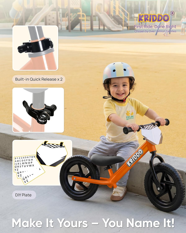 Toddler Balance Bike 12 Inch 18M-5Y Push Bike Custom Plate Orange Kids3