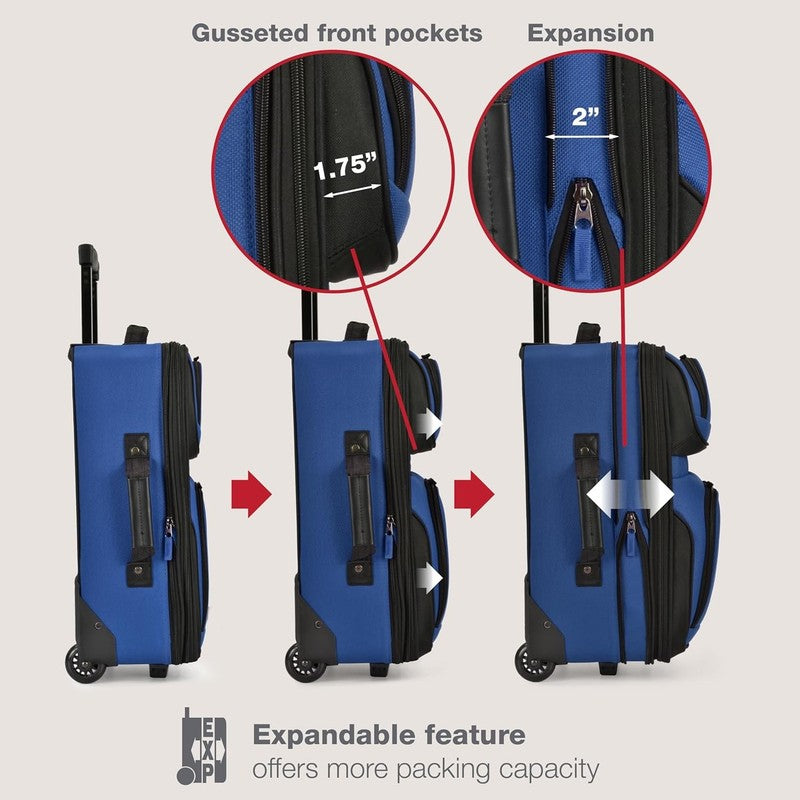 Rio Softside Expandable Carry On Rolling Luggage, Royal Blue, 2 Wheel Set4