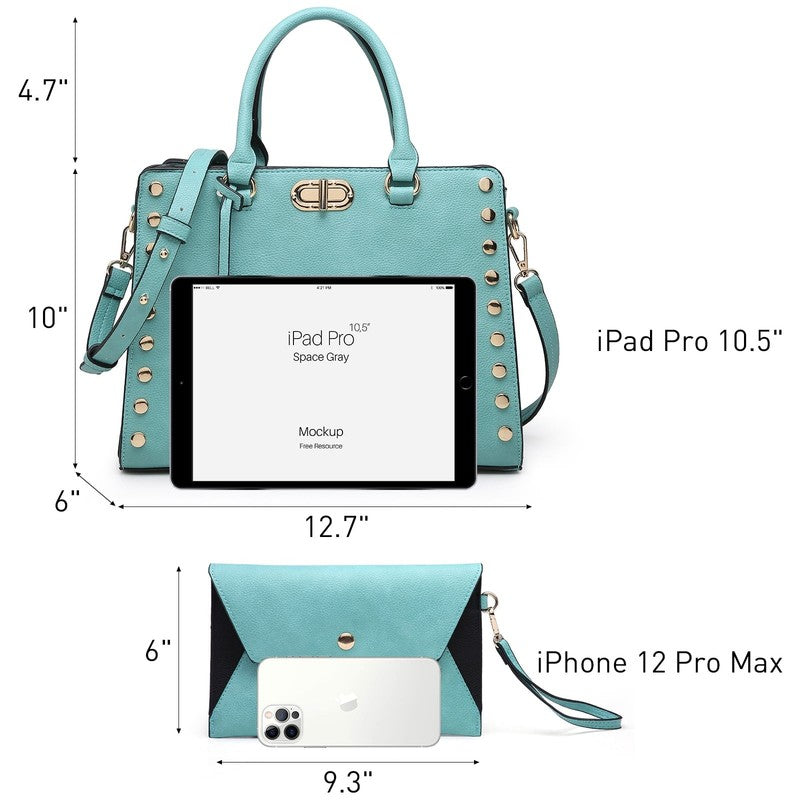 Women Satchel Handbag Shoulder Tote Work Bag with Matching Wallet7
