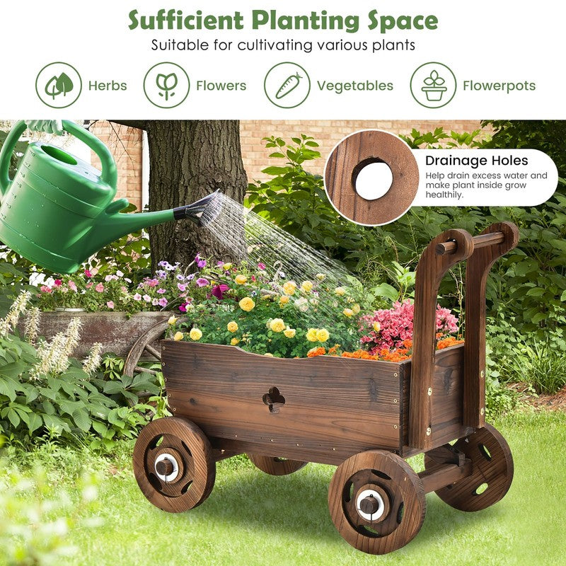 Decorative Wagon Cart Plant Flower Pot Stand Wooden Raised Garden Planter Box4