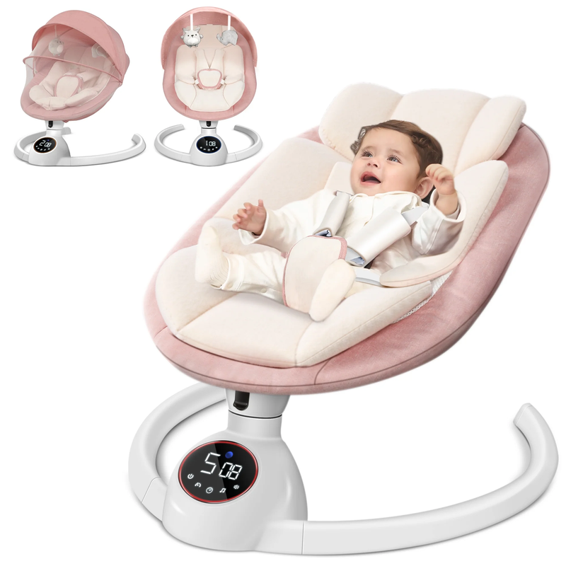 Baby Swing for Infants Bluetooth Control 5 Point 5 Speeds 10 Lullabies Pink0