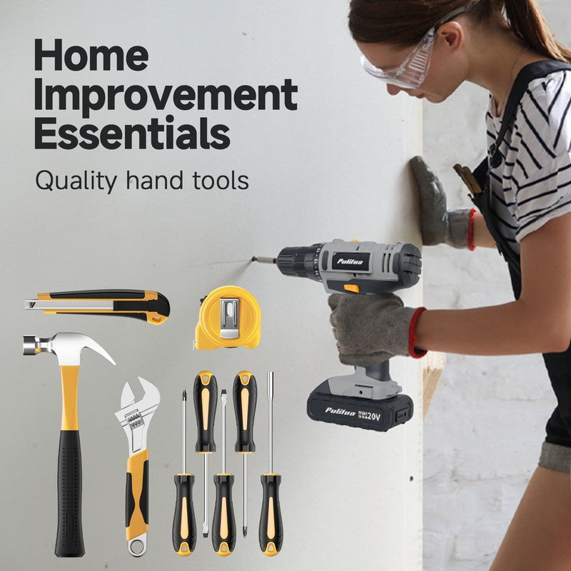 20V Cordless Drill Driver Kit 238Pc Home Tool Set 2 Batteries 21+1 Torque Yellow2