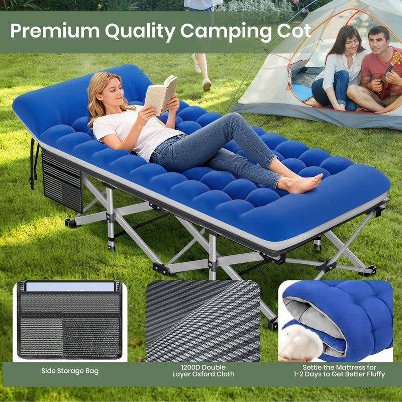 Folding Camping Cot with Double-Layer Mattress – 75×28" Portable Bed for Travel,2