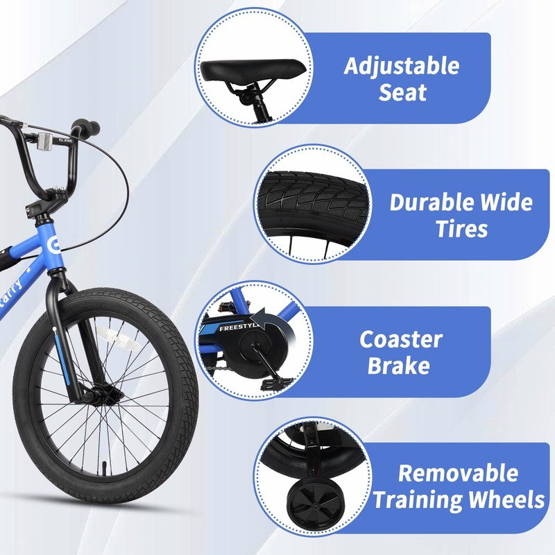 18in Kids BMX Bike w/ Training Wheels Coaster Brake Ages 6 9 Blue2