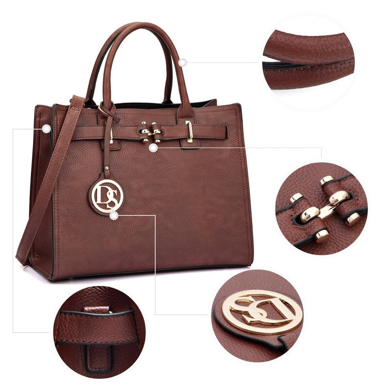 Women Satchel Purse Belted Top Handle Work Tote Shoulder Bag w/ Long Strap7