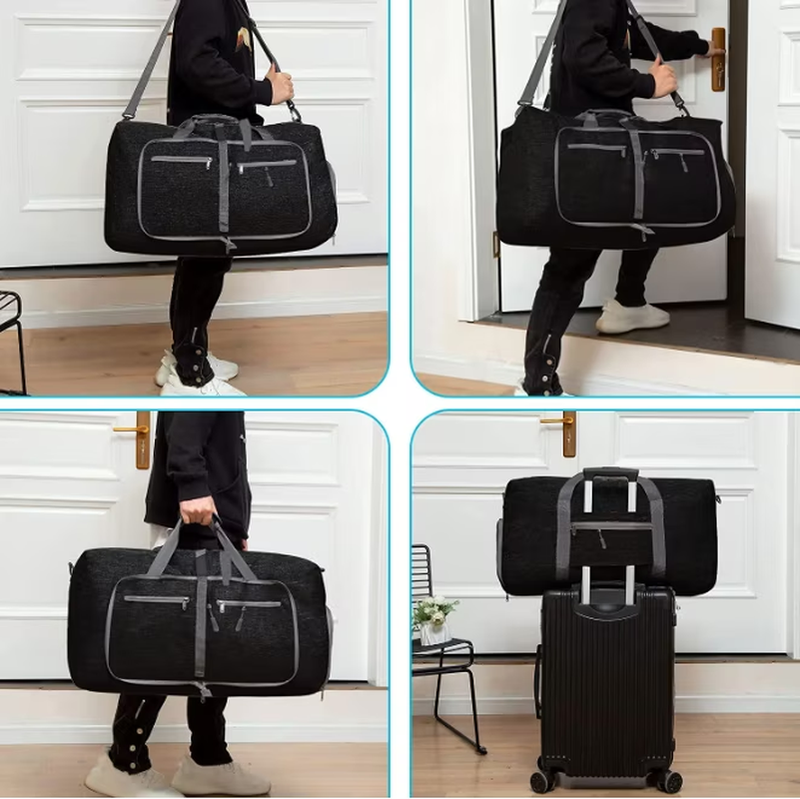 40L Foldable Travel Duffle Bag Gym Weekender w/Shoe Comp Waterproof Black1