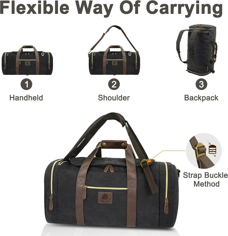 Duffle Bag for Travel, 50L Canvas Duffle Bag Vintage Travel Bag Overnight Bag wi5