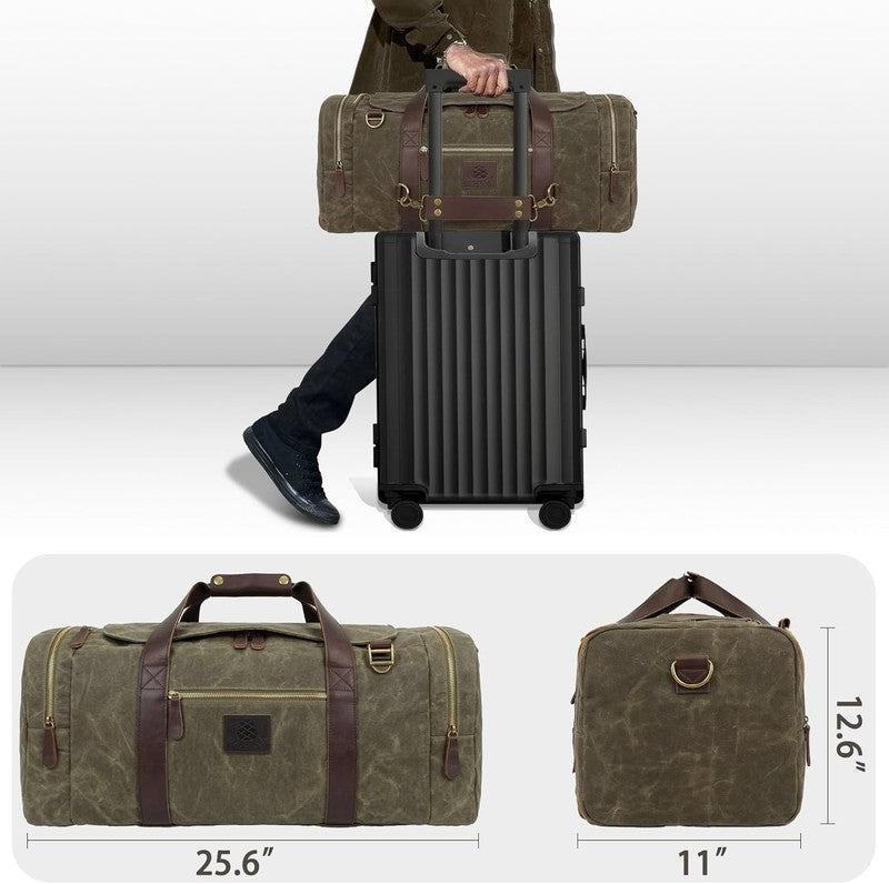 Duffle Bag for Travel, 50L Waxed Canvas Duffle Bag Vintage Travel Bag Overnight 7