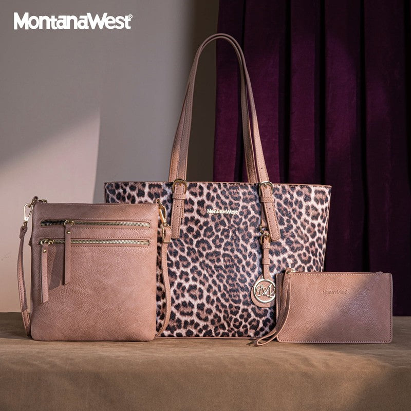 Purses for Women Tote Bag 3Pcs Set Leopard Print Satchel Handbags1