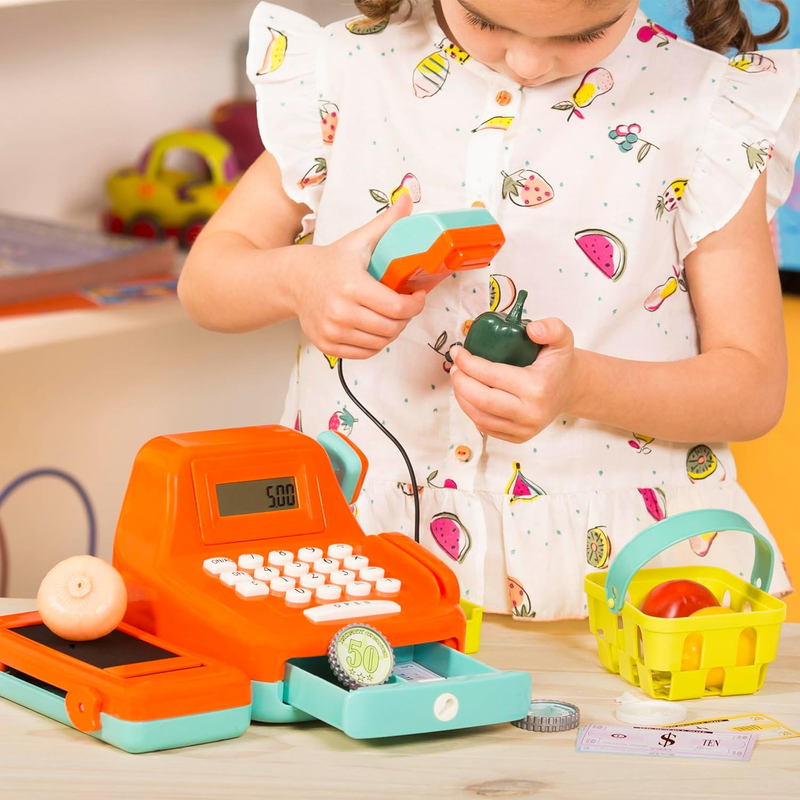   Interactive Kids Cash Register with Scanner & Sounds   26 Piece Pretend Play S10