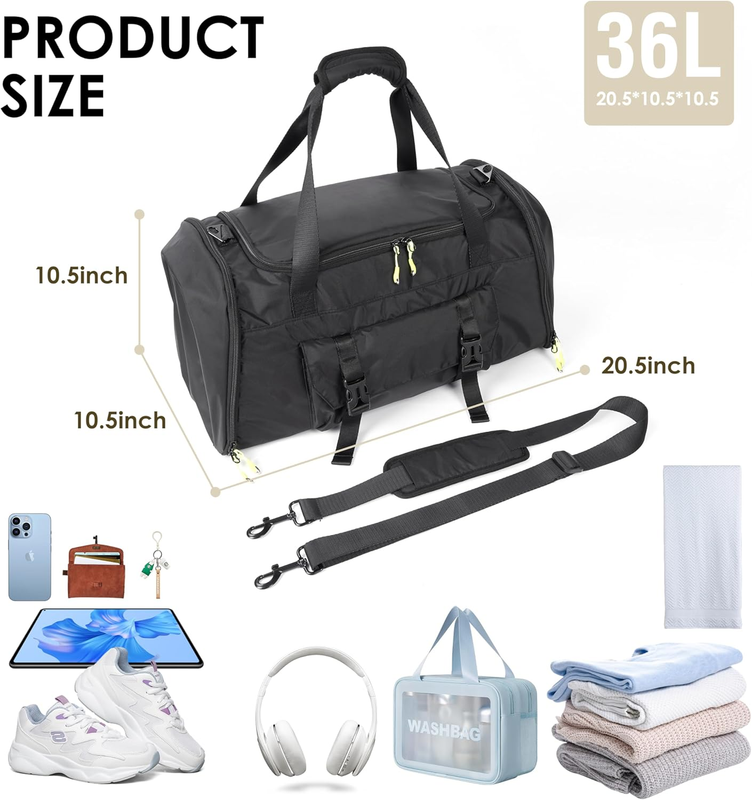 Small Gym Duffle Bag with Shoe Compartment Wet Dry Pockets Black2