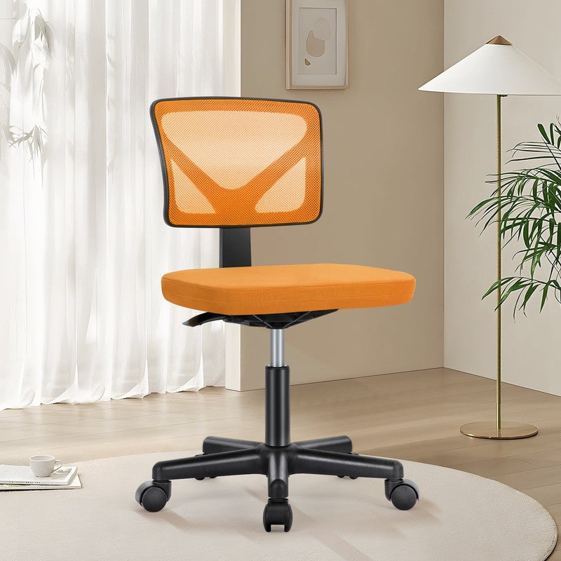 Home Office Desk Chair Armless Mesh Swivel Adjustable Low Back Orange2