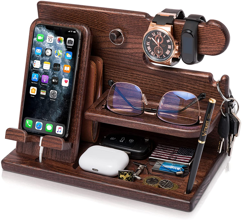 Wood Phone Docking Station for Men - Desk or Nightstand Organizer - Birthday Gif9
