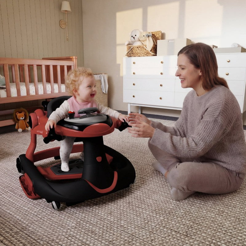 5-In-1 Musical Baby Walker with Wheels, Foldable Baby Walker for Boys Girls, Red3