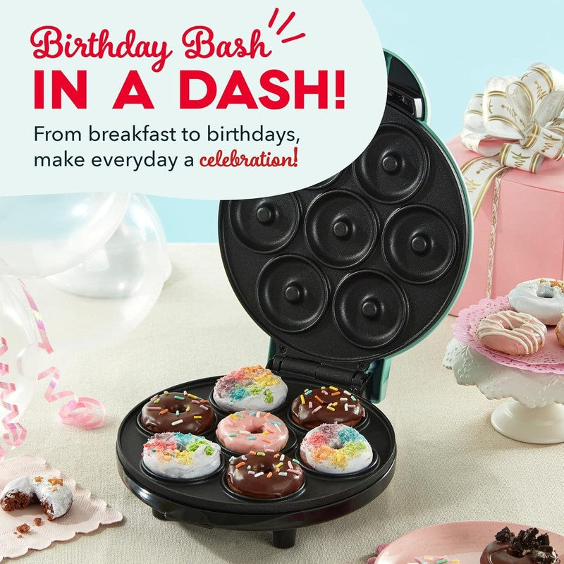 Express Mini Donut Maker Nonstick Double-Sided Makes 7 Space Saving Aqua5