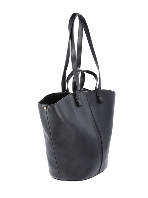 Women'S Faux Leather Tulip Tote Handbag, Black1