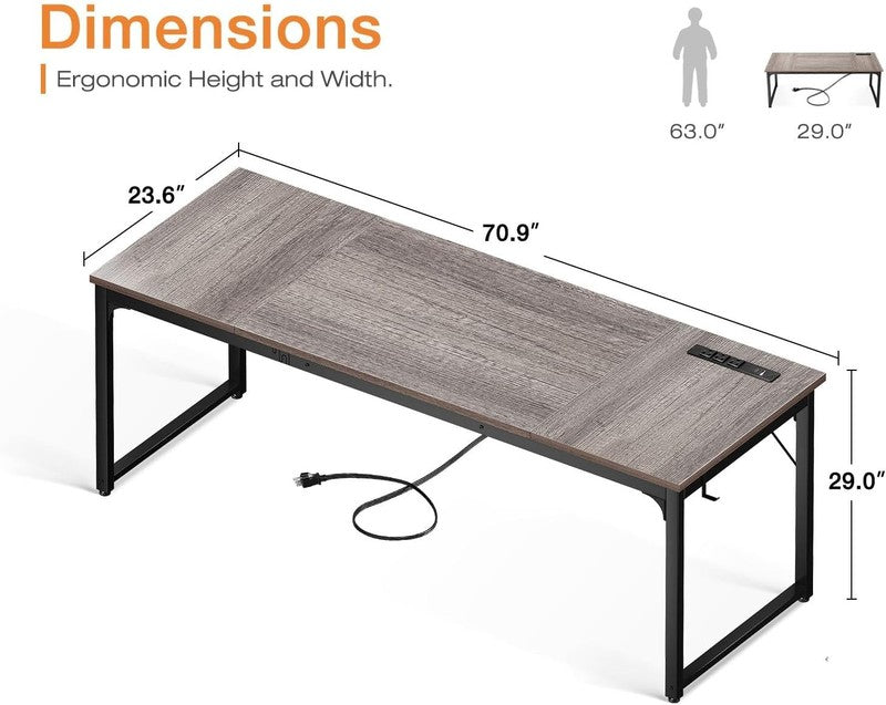 71x24 Computer Desk w/ USB Ports Large Office Study Writing Desk Grey Oak2