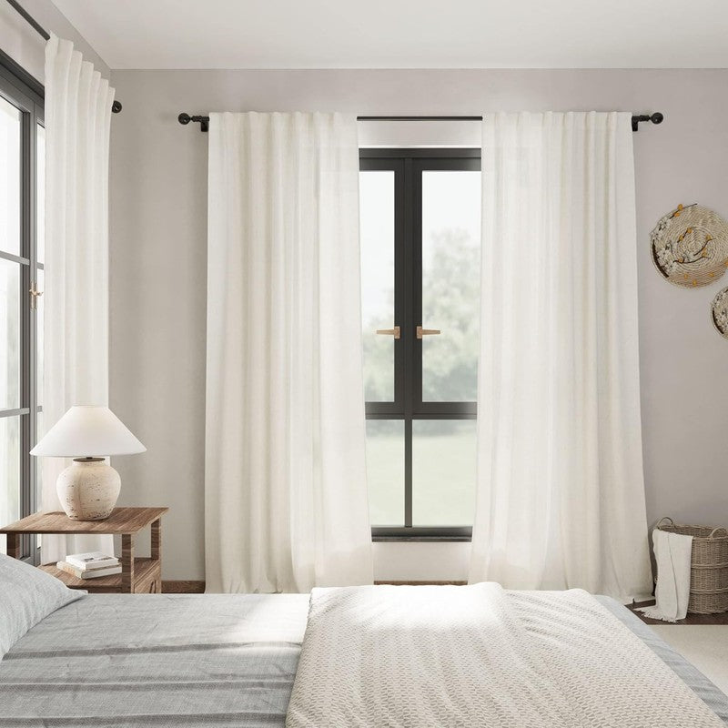 84 Inch Linen Curtains Set – Neutral Farmhouse Semi-Sheer Drapes6