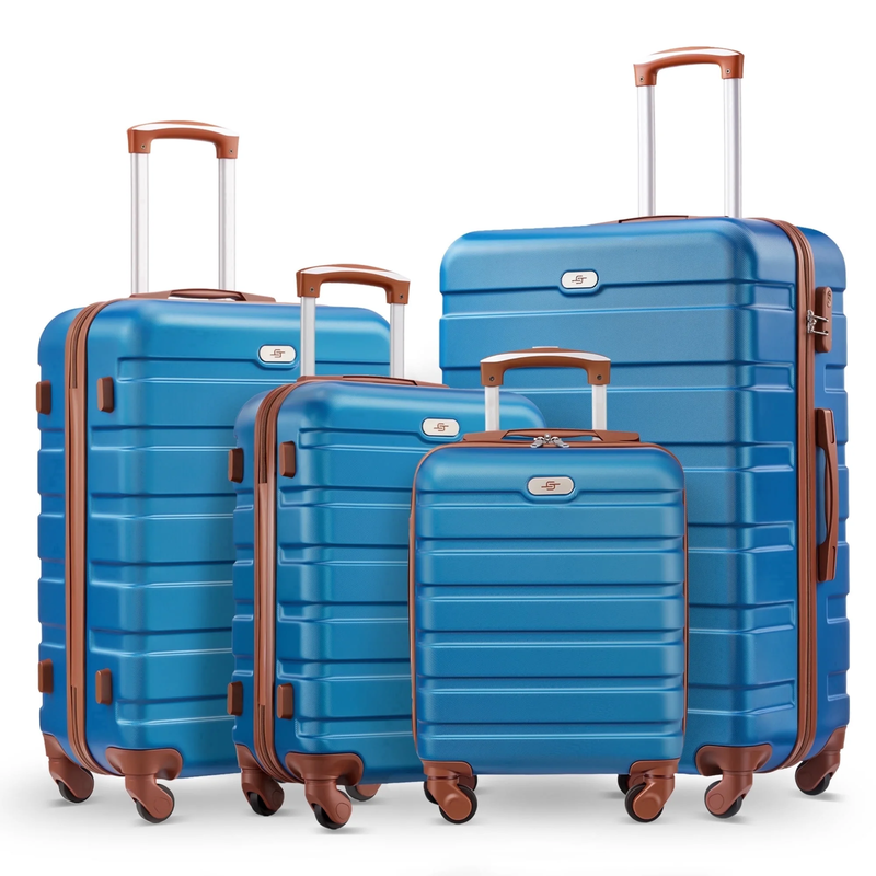 4 Piece Luggage Set Hardside Spinner Suitcase 16 20 24 28 Inch Sky Blue Tan9