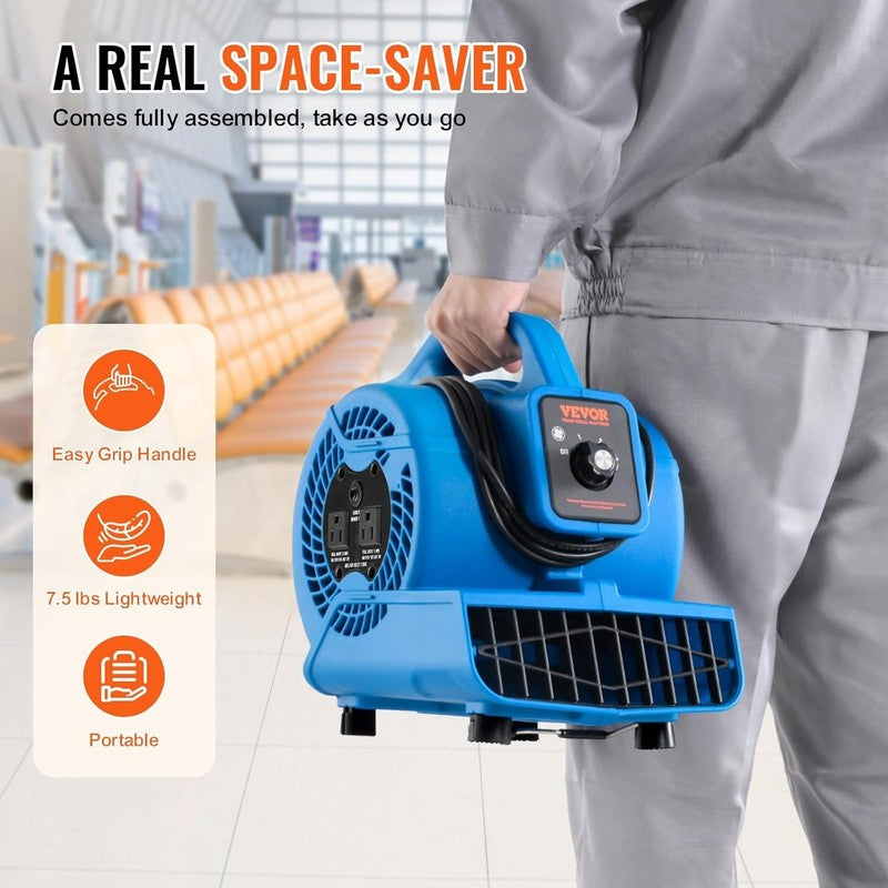 600CFM Floor Blower Air Mover 1360RPM 3-Speed Carpet Dryer Portable Fan4