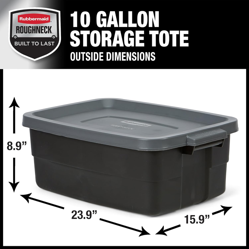 10Gal Black/Gray Plastic Storage Bins w Lids Stackable 6 Pack Totes2