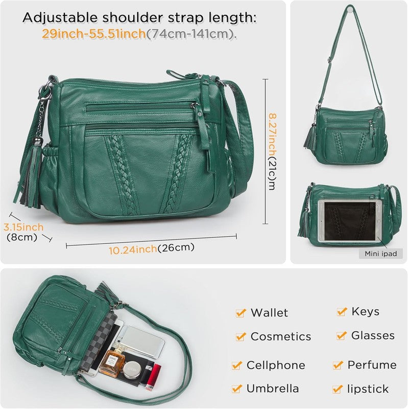 Women Crossbody Bag Tassel PU Leather Shoulder Handbag Purse Pocketbook2