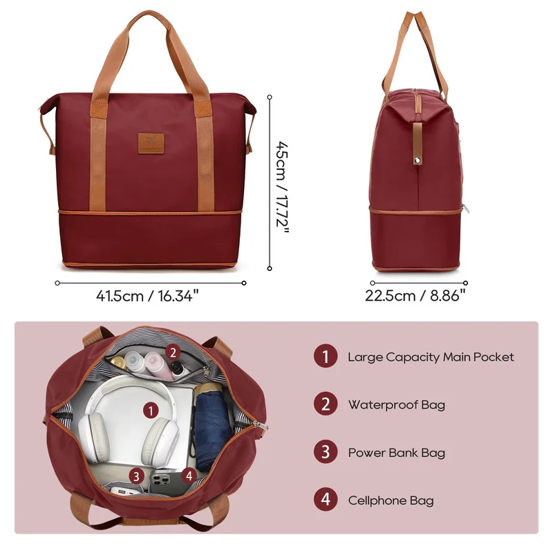2Pc Travel Duffel Bag Set Waterproof Carry On Weekender w/ Toiletry Bag1