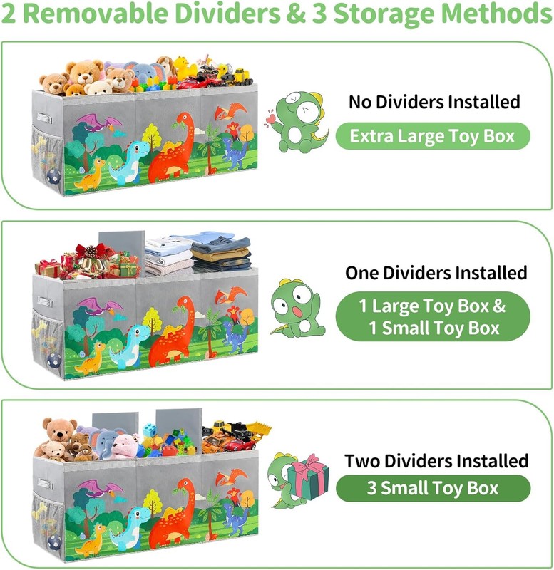Extra Large Toy Box Chest Collapsible Dinosaur Storage Bin Kids Grey2