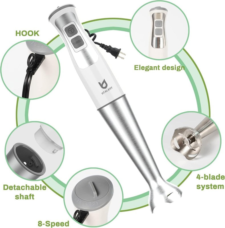 Immersion Hand Blender,  5 In 1 8 Speed Immersion Blender with 500Ml Food Grinde1