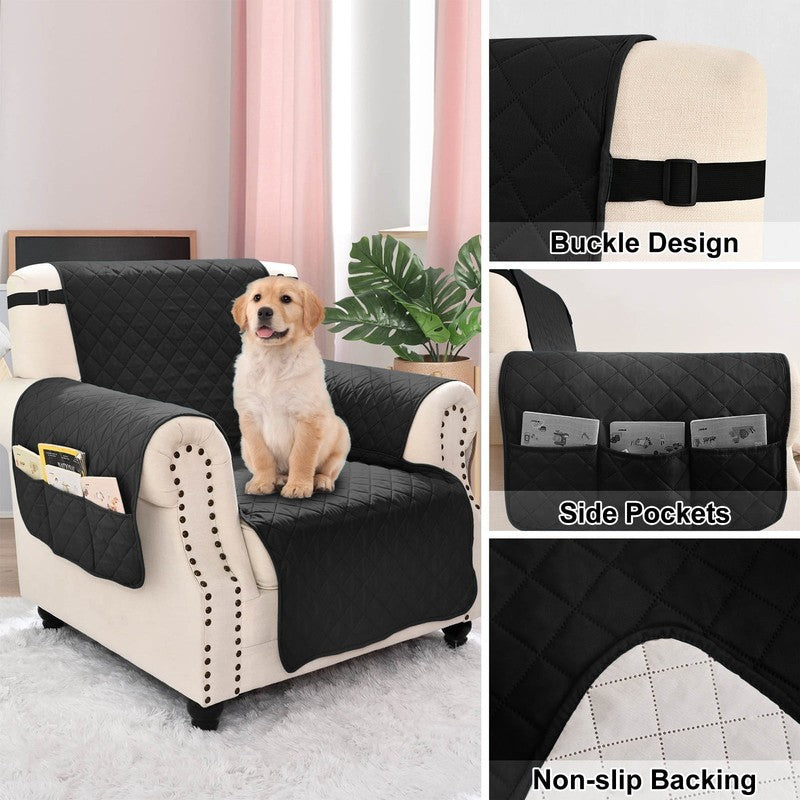 Reversible Recliner Chair Cover Black Small Washable Slipcover for Pets/Kids5